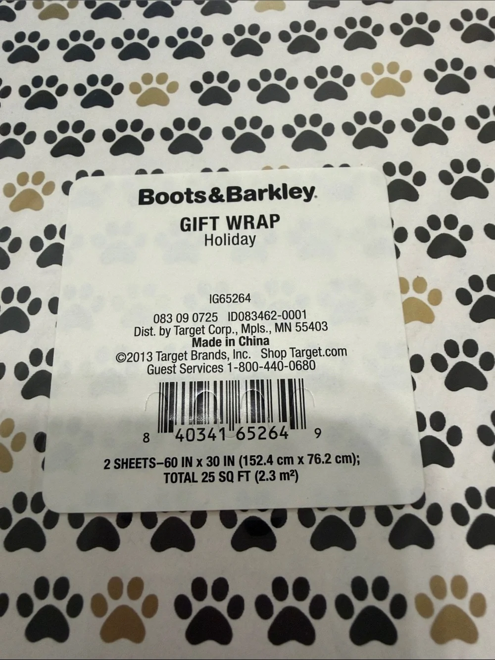 Boots & Barkley Black, Gold and White Paw Print Gift Wrap Sheets Set of 3